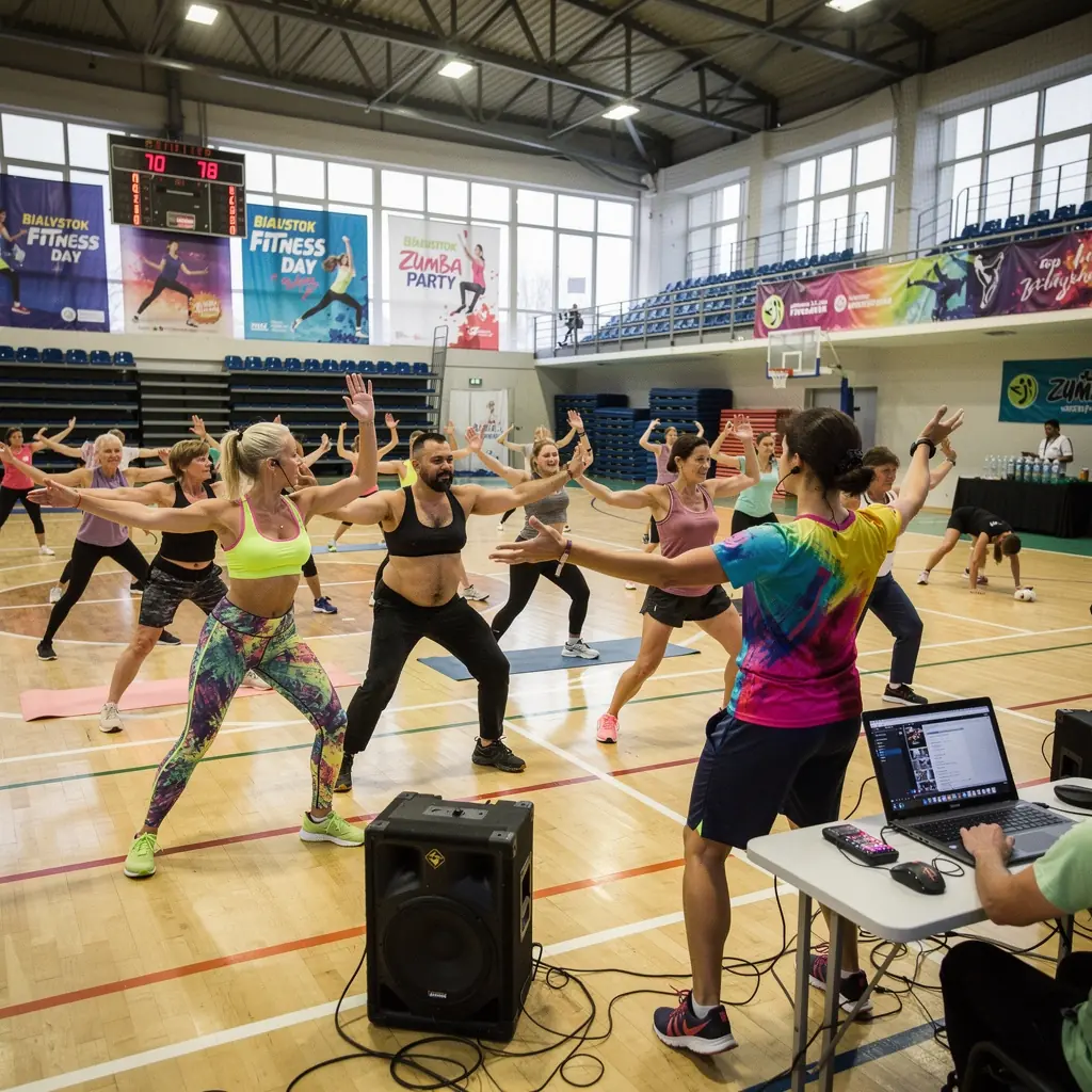 Trener prowadzący zajęcia z treningu siłowego, motywujący uczestników do osiągania lepszych wyników.
