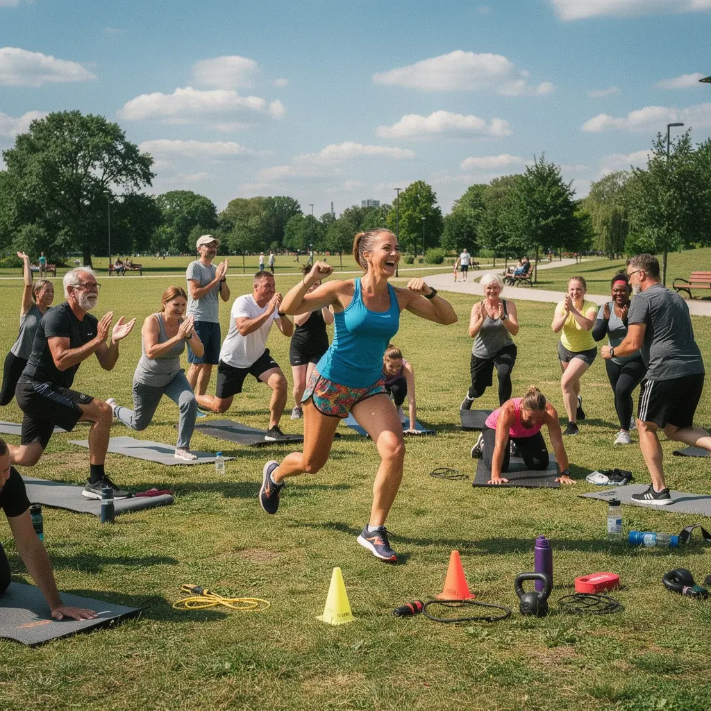 Trener prowadzący zajęcia z treningu siłowego, motywujący uczestników do osiągania lepszych wyników.