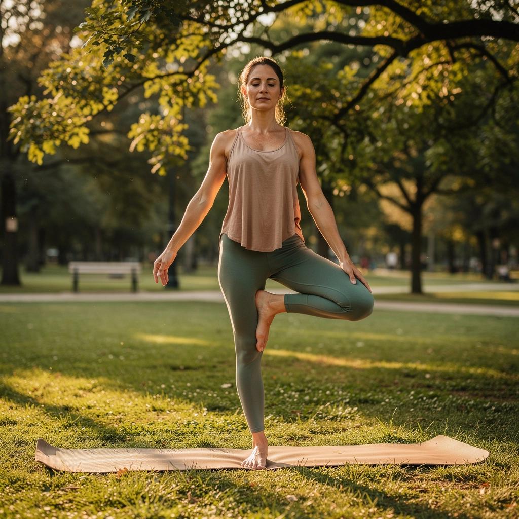 Uczestnik jogi siedzący w pozycji lotosu, z zamkniętymi oczami, medytujący.